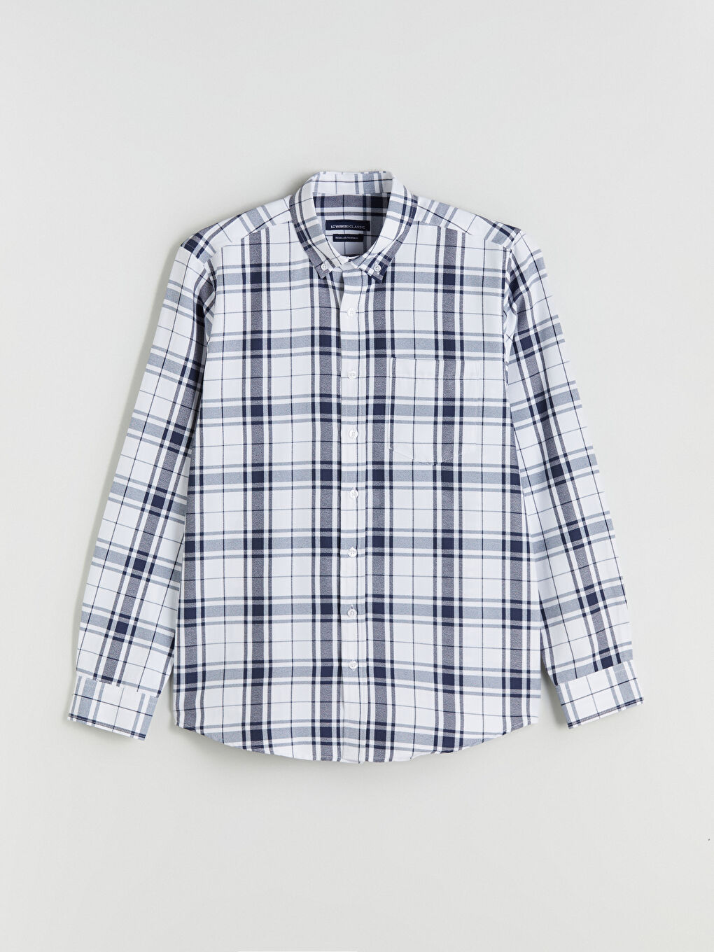 Regular Fit Long Sleeve Plaid Dobby Fabric Men's Shirt