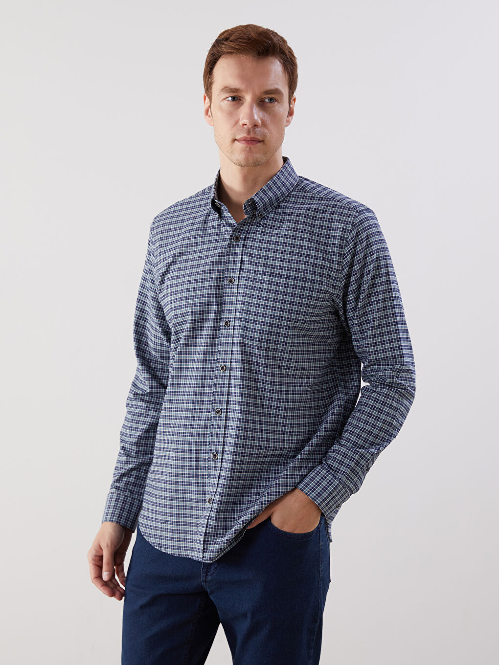 LCWAIKIKI Classic Regular Fit Long Sleeve Plaid Oxford Men's Shirt -W53415Z8-LME