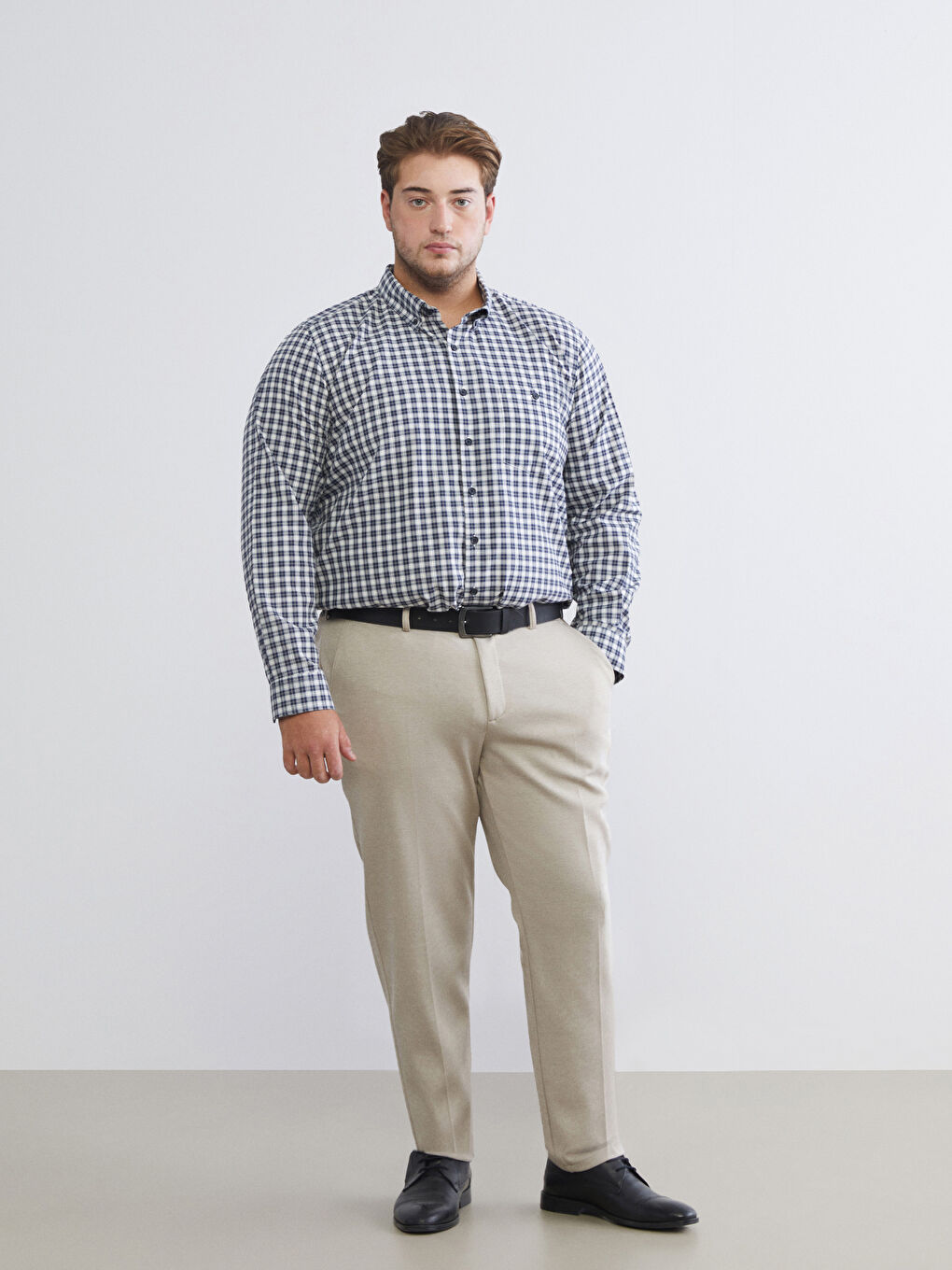 قميص رجال عادي كم طويل كارو صبّاط أكسفورد-5