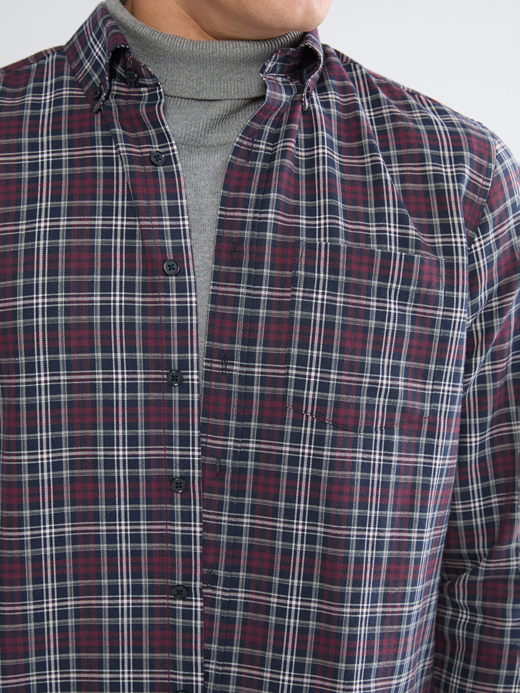 Bordo Regular Fit Uzun Kollu Ekose Erkek Gömlek-2