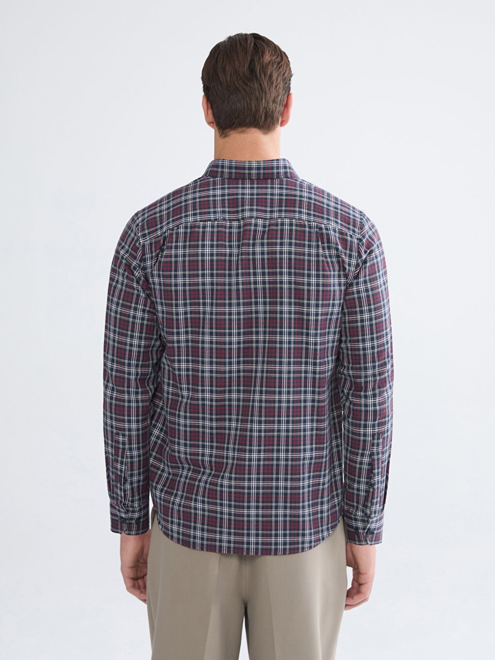 Bordo Regular Fit Uzun Kollu Ekose Erkek Gömlek-3