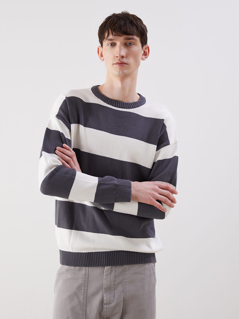 Crew Neck Striped Men's Sweater