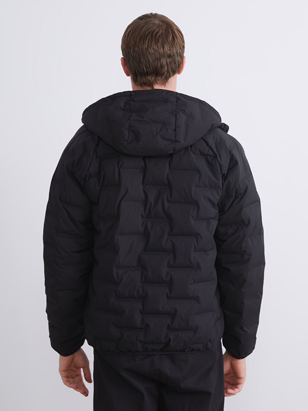 Siyah Slim Fit Kapüşonlu Erkek Şişme Mont-4