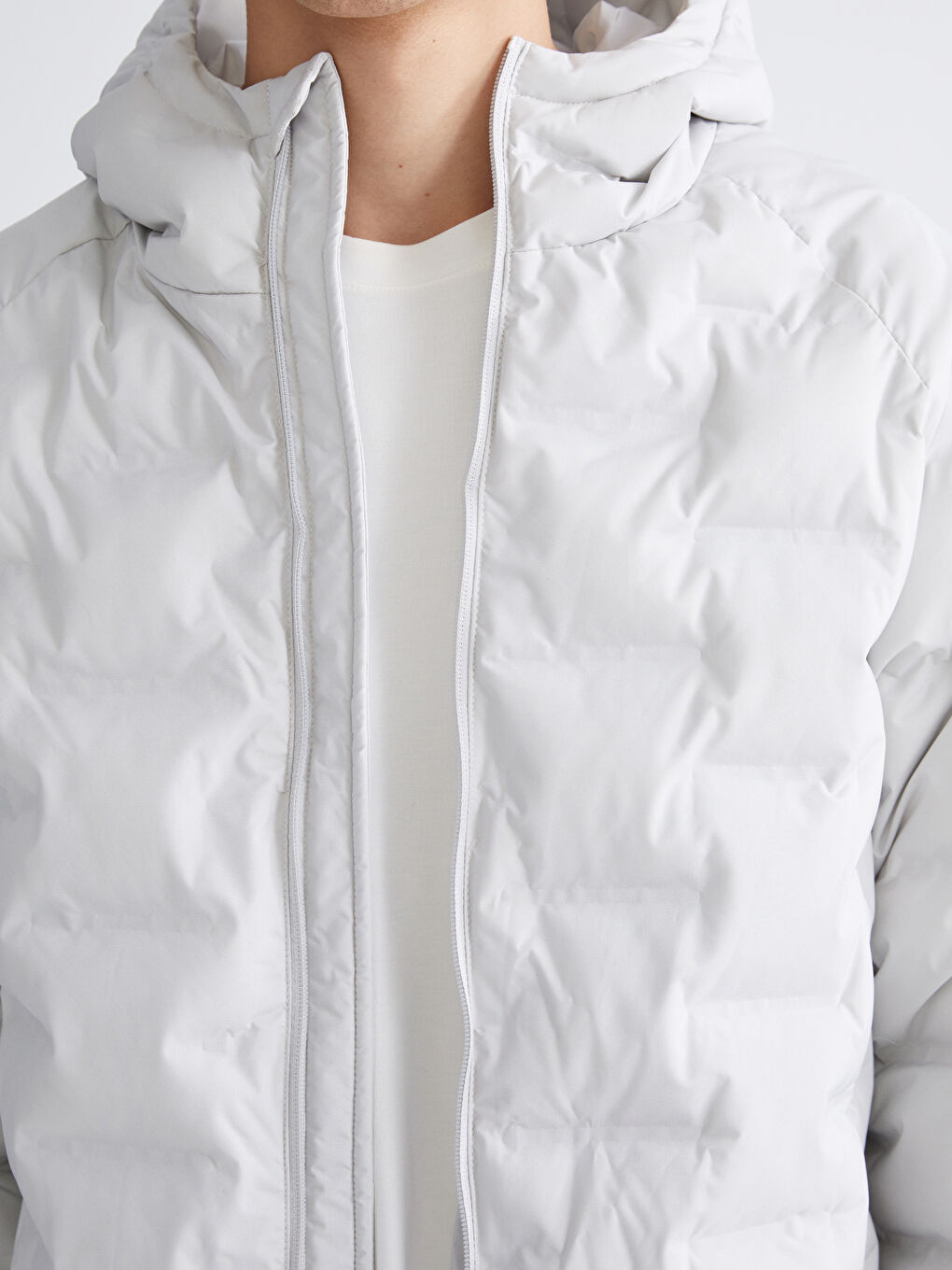 Gri Slim Fit Kapüşonlu Erkek Şişme Mont-2