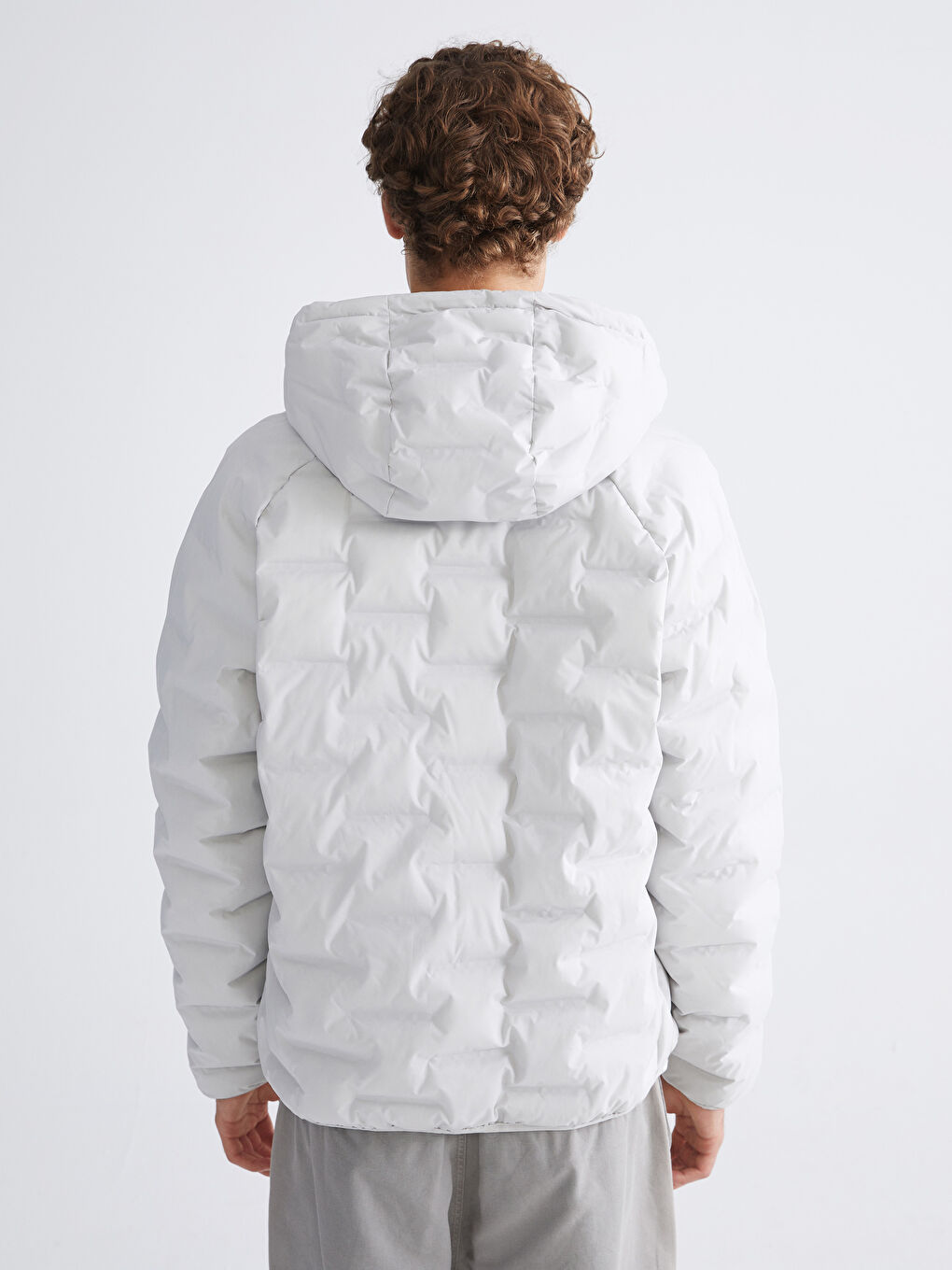 Gri Slim Fit Kapüşonlu Erkek Şişme Mont-4