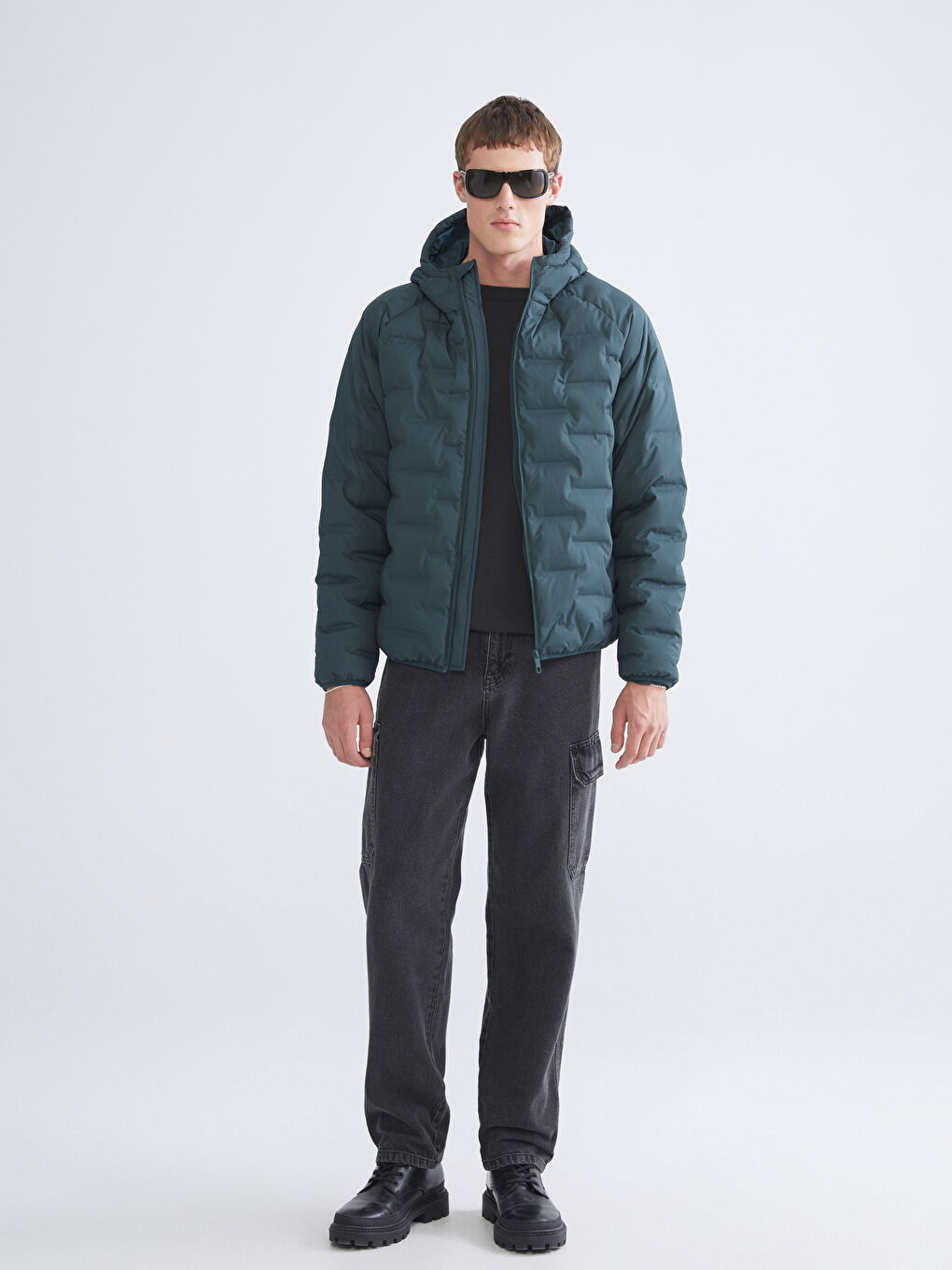 Yeşil Slim Fit Kapüşonlu Erkek Şişme Mont-1