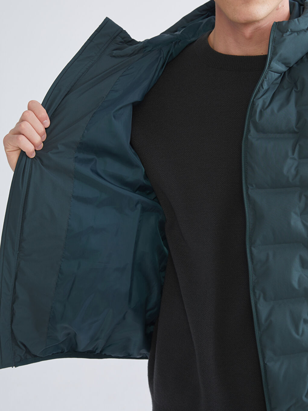 Yeşil Slim Fit Kapüşonlu Erkek Şişme Mont-2