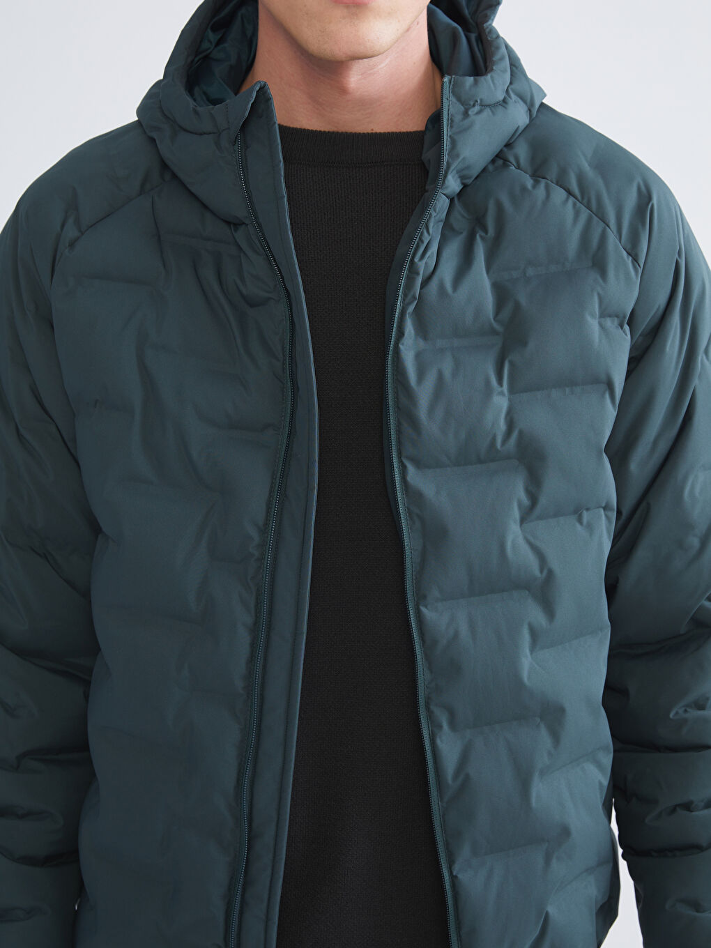 Yeşil Slim Fit Kapüşonlu Erkek Şişme Mont-3