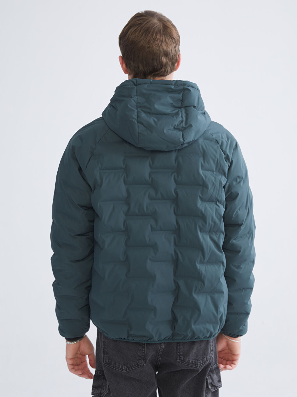 Yeşil Slim Fit Kapüşonlu Erkek Şişme Mont-4