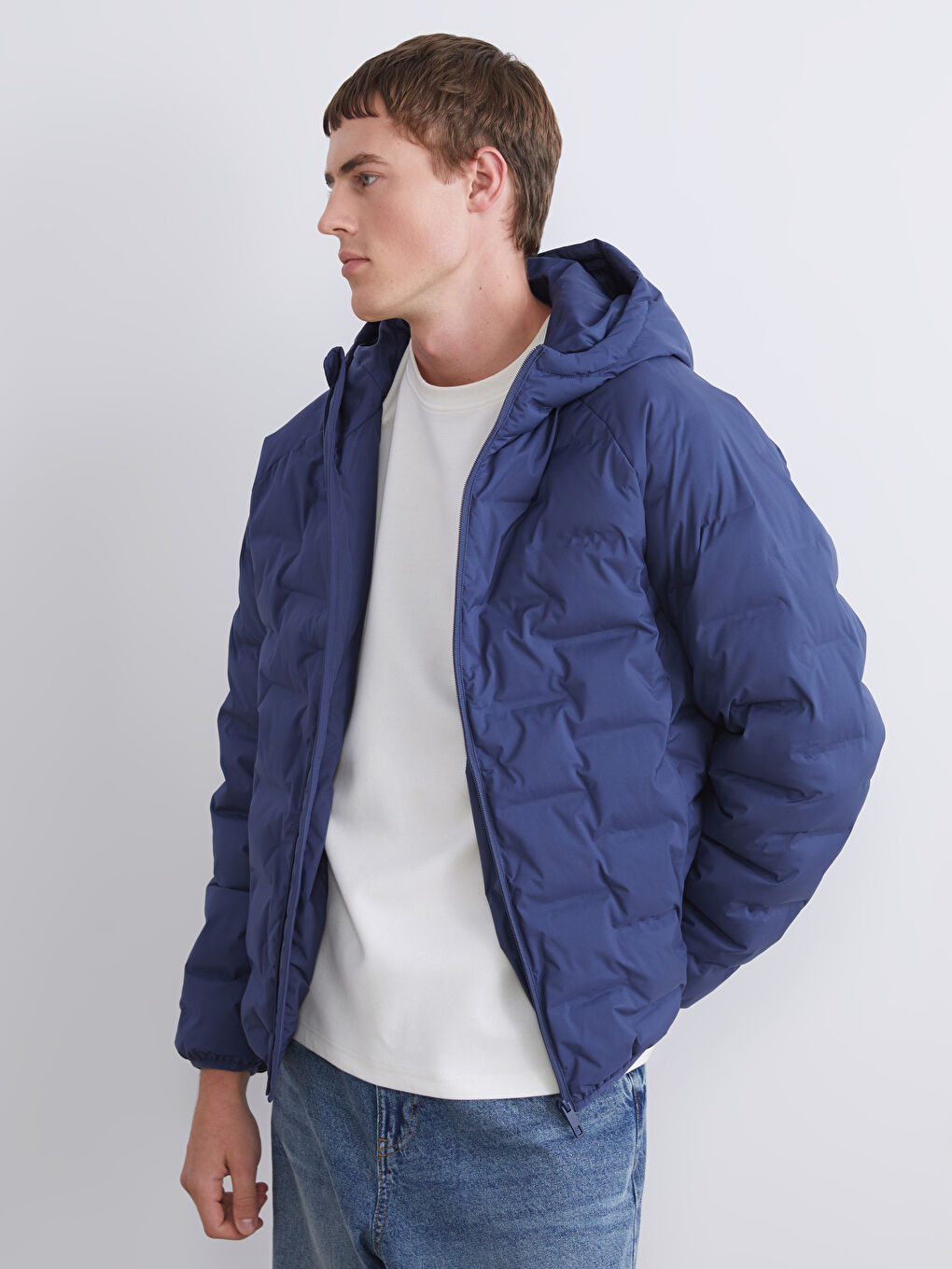 İndigo Slim Fit Kapüşonlu Erkek Şişme Mont