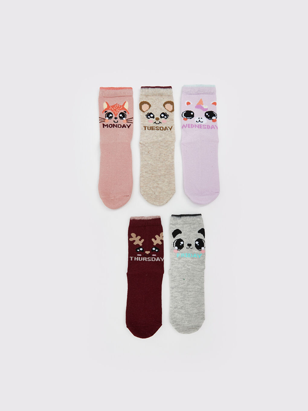 LCW Kids Patterned Girls' Ankle Socks 5 Pack -W53443Z4-FHP