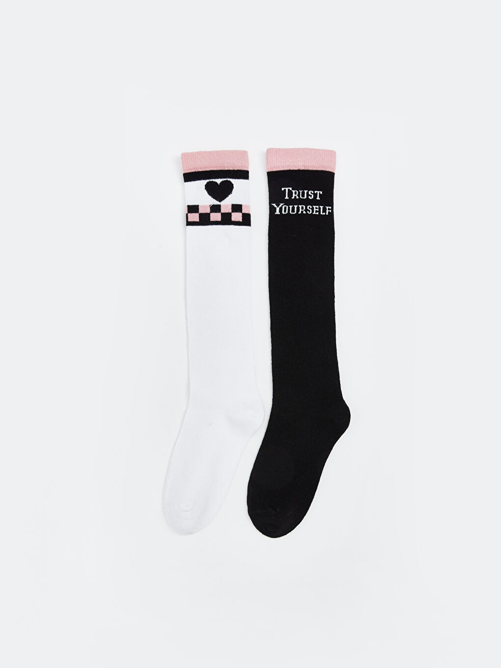 Beyaz Desenli Kız Çocuk Diz Altı Çorap 2'li