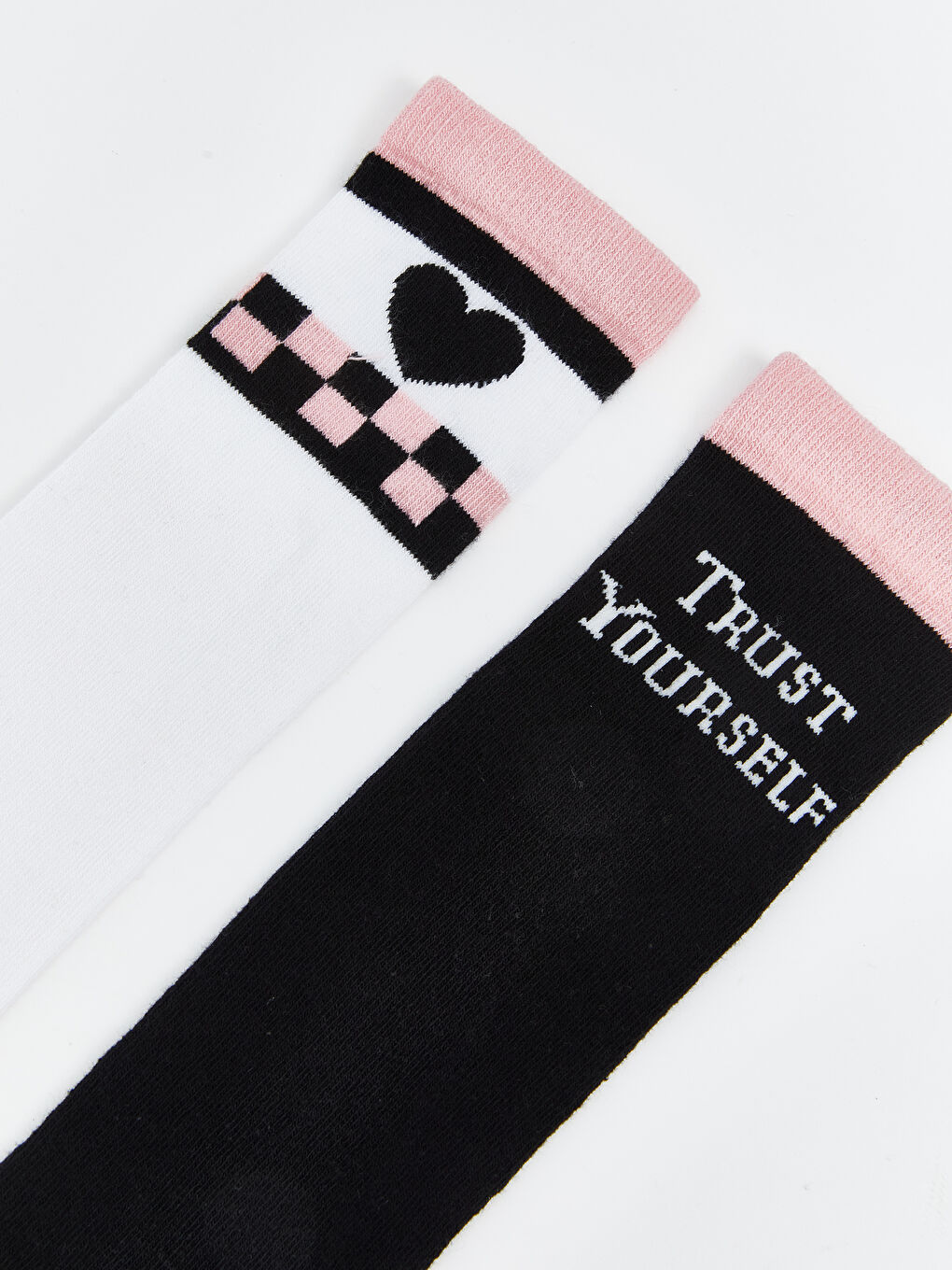 Beyaz Desenli Kız Çocuk Diz Altı Çorap 2'li-1