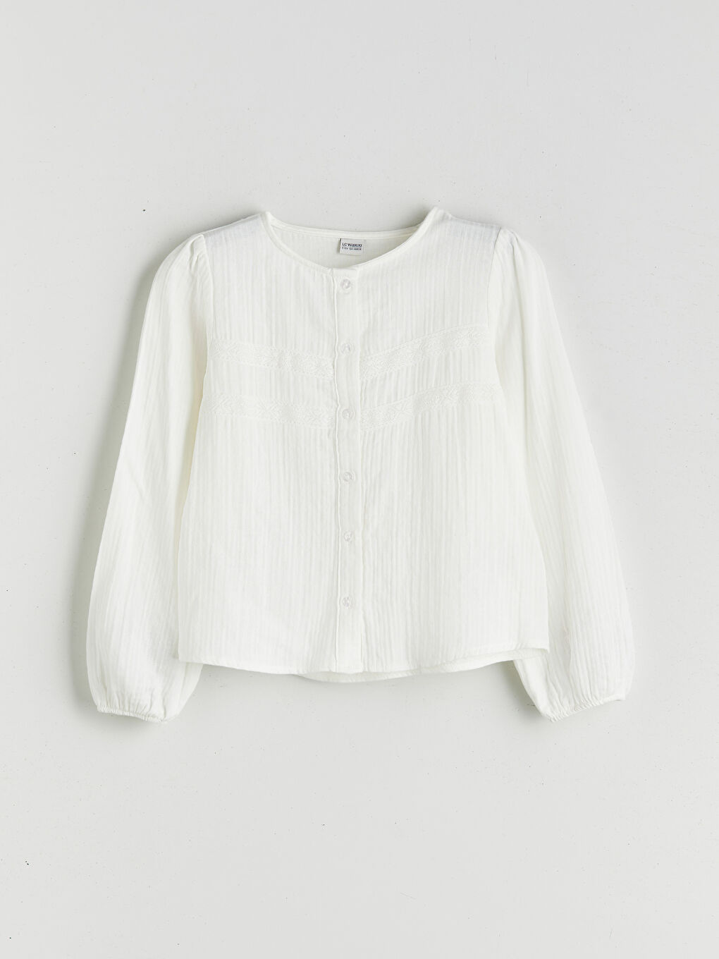 Ekru Bisiklet Yaka Dantel Detaylı Kız Çocuk Müslin Gömlek