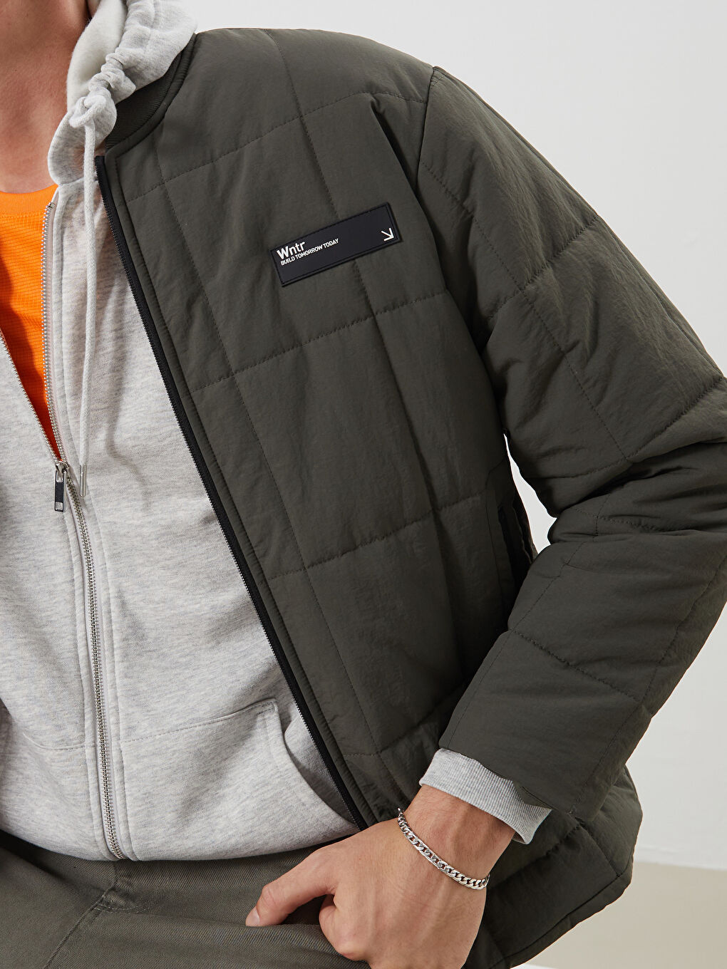 Haki Rahat Kalıp Kolej Yaka Erkek Bomber Mont-2