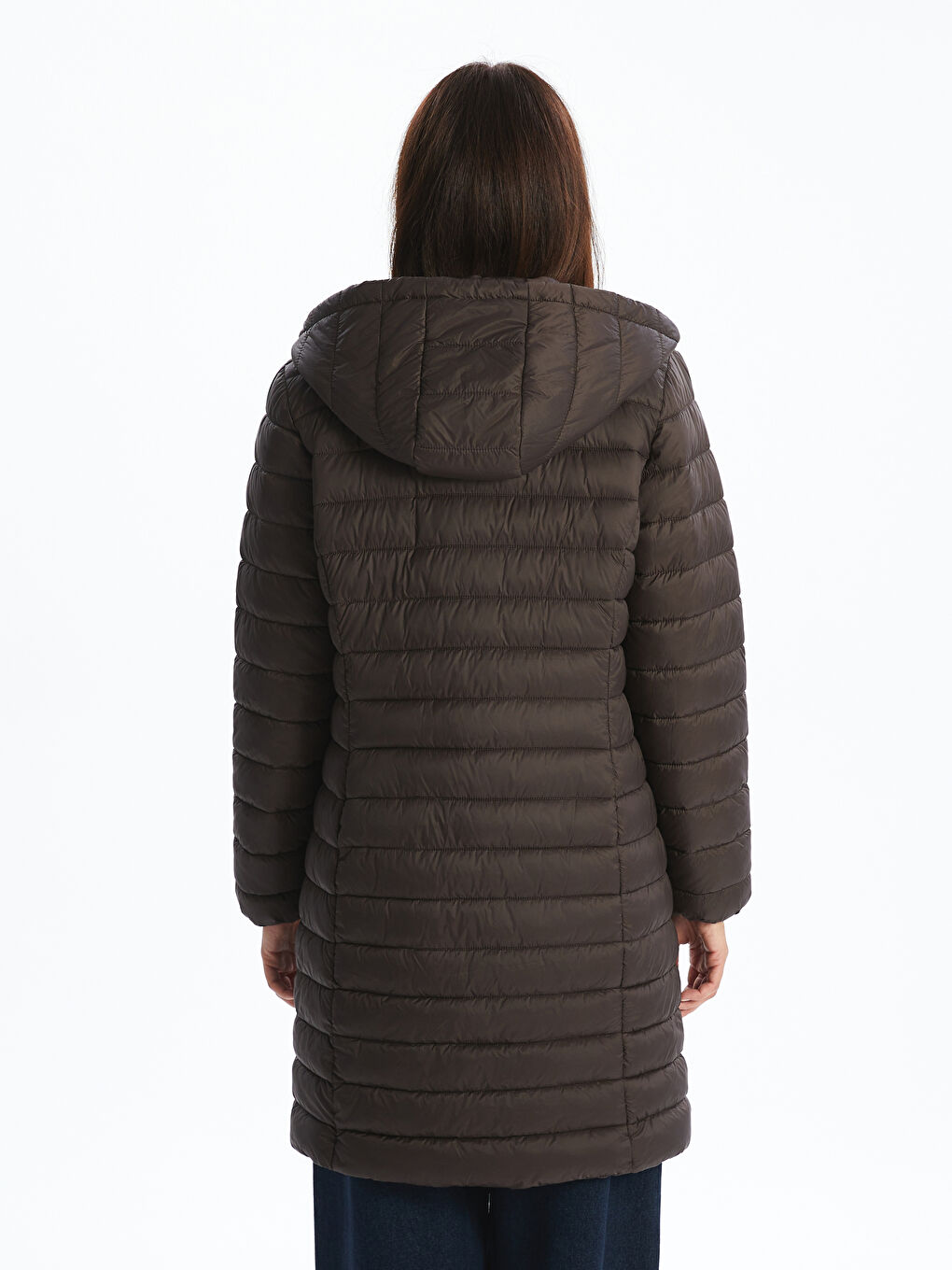 Kahverengi Kapüşonlu Kadın Şişme Mont-4