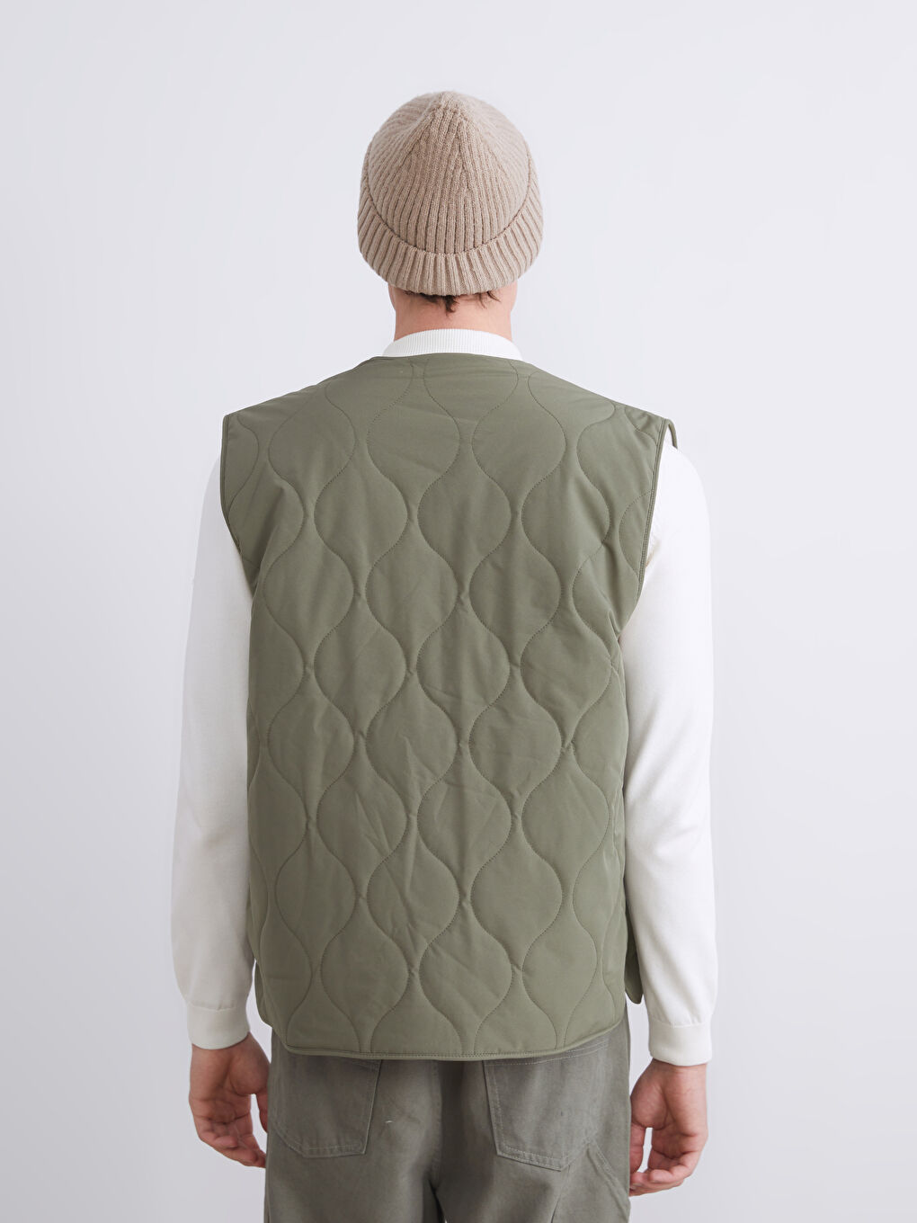 Haki Standart Kalıp V Yaka Erkek Şişme Yelek-4