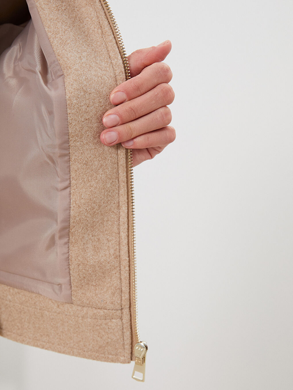 Bej Gömlek Yaka Kadın Kaşe Ceket-3