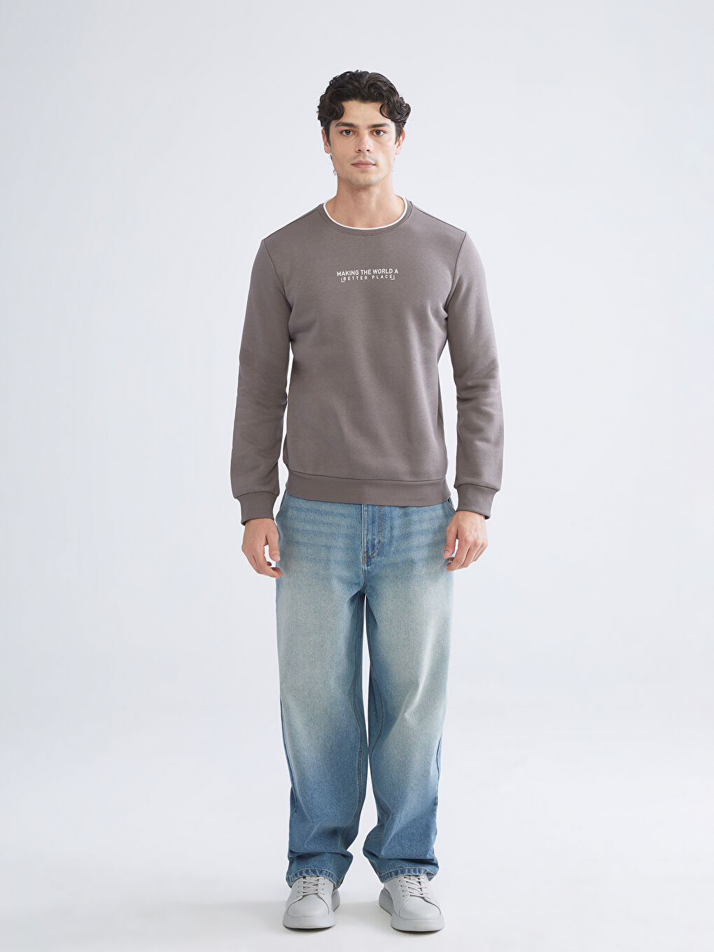 Crew Neck Printed Men's Thick Sweatshirt-1