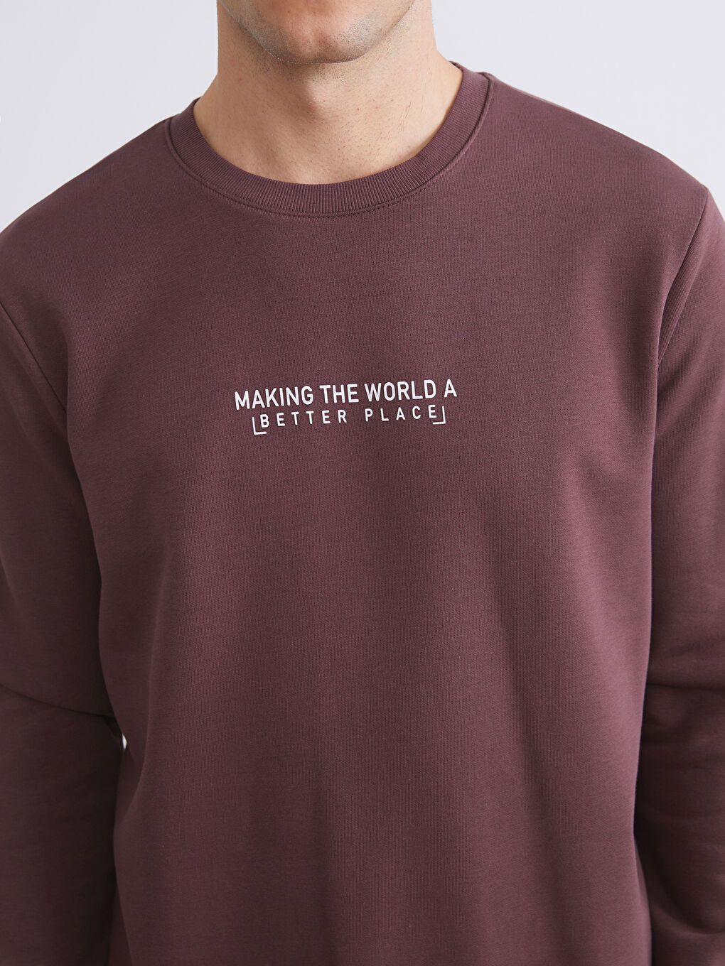 Mürdüm Bisiklet Yaka Baskılı Erkek Kalın Sweatshirt-2