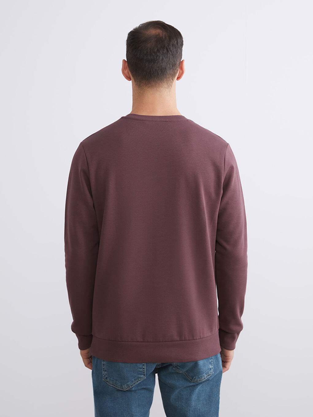 Mürdüm Bisiklet Yaka Baskılı Erkek Kalın Sweatshirt-3