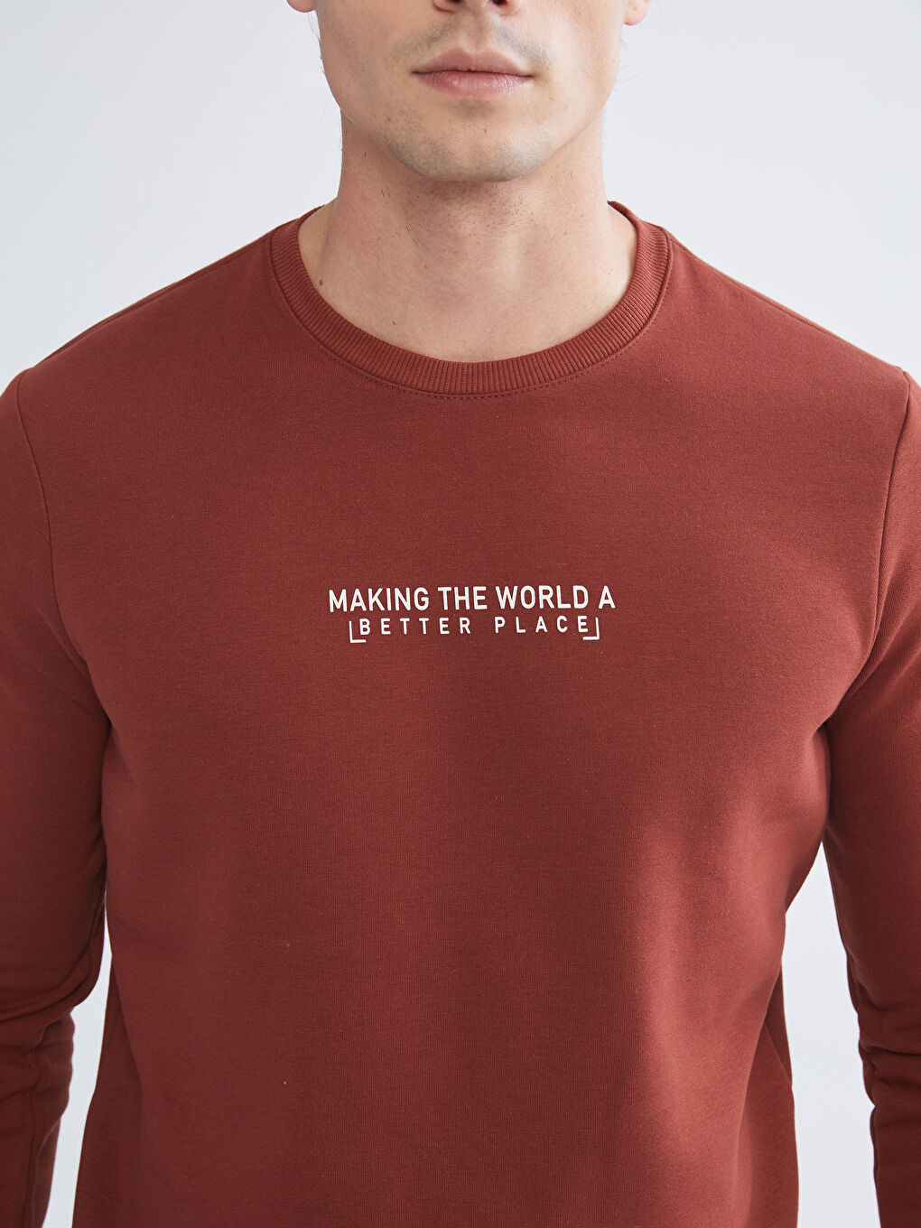 Turuncu Bisiklet Yaka Baskılı Erkek Kalın Sweatshirt-2