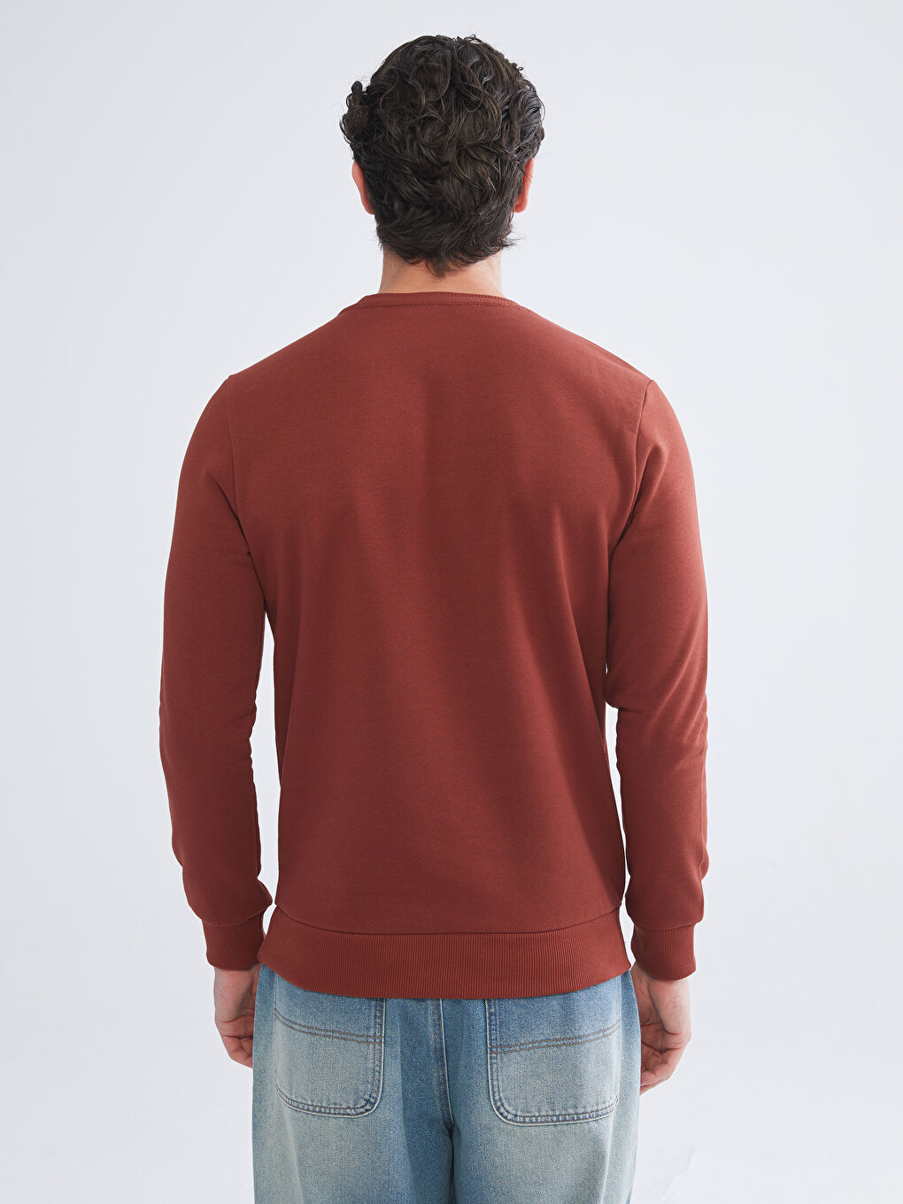 Turuncu Bisiklet Yaka Baskılı Erkek Kalın Sweatshirt-3