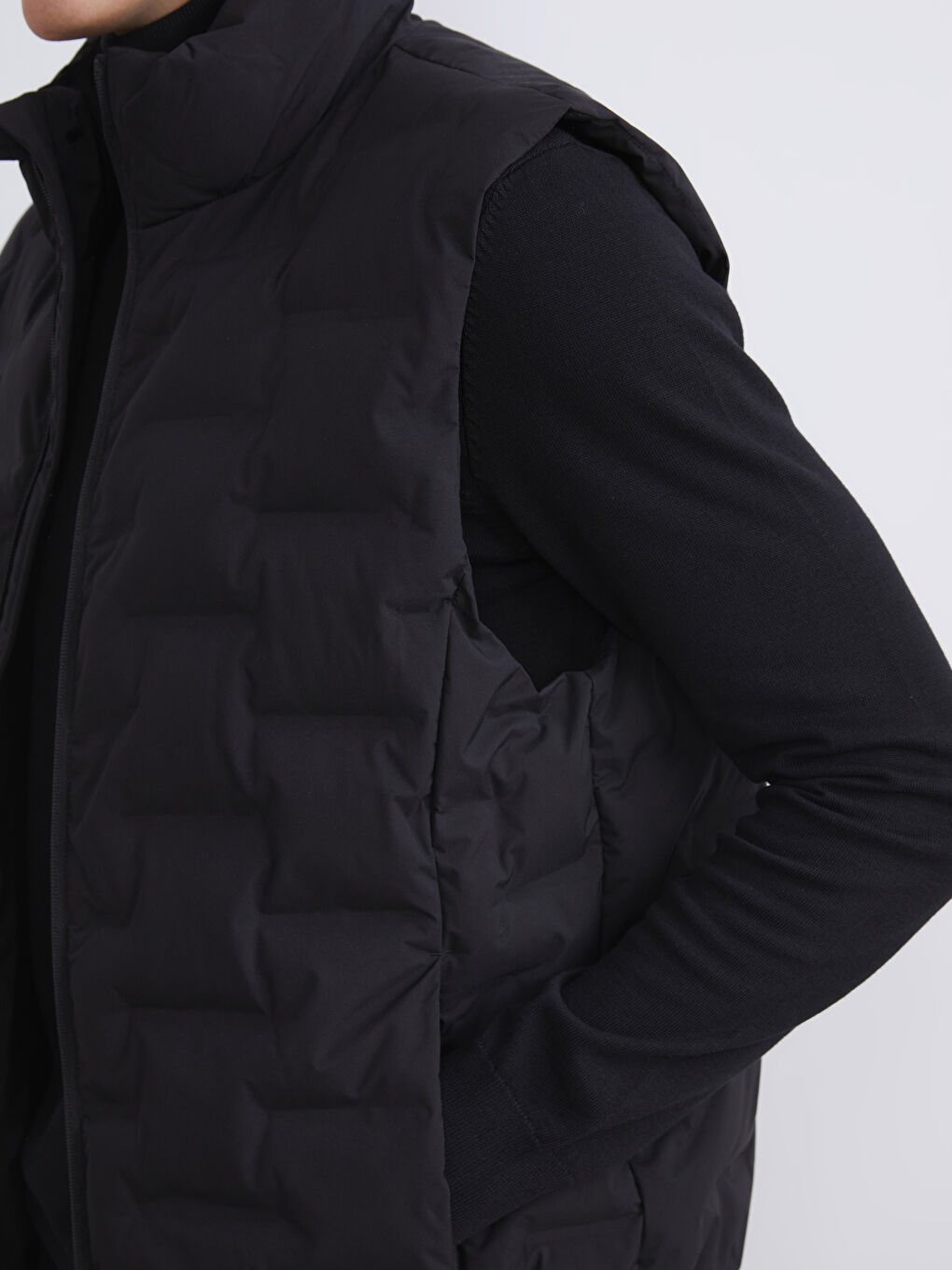 Siyah Standart Kalıp Dik Yaka Erkek Şişme Yelek-3