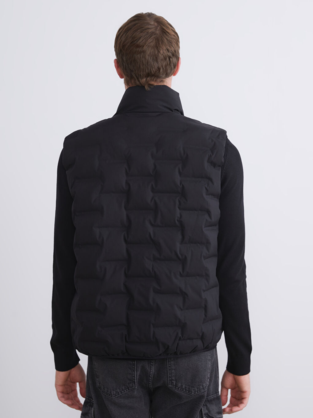 Siyah Standart Kalıp Dik Yaka Erkek Şişme Yelek-4