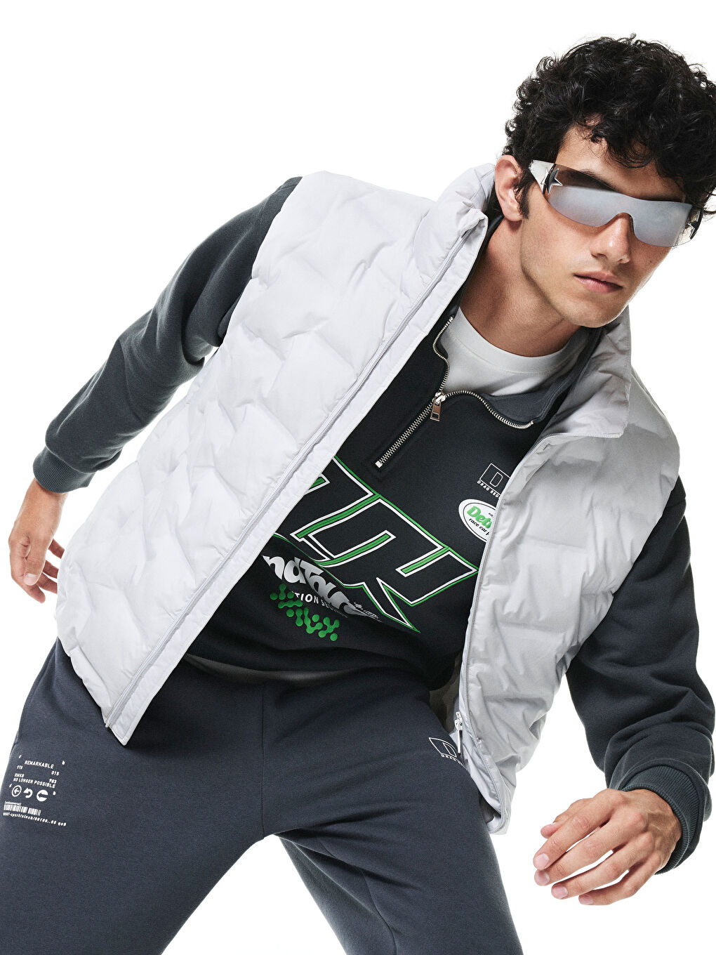 Gri Standart Kalıp Dik Yaka Erkek Şişme Yelek