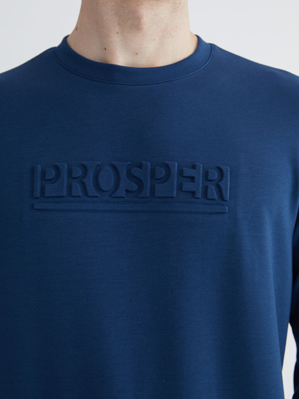 Lacivert Bisiklet Yaka Baskılı Erkek Sweatshirt-2