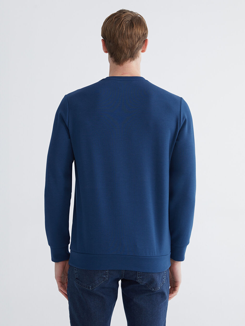 Lacivert Bisiklet Yaka Baskılı Erkek Sweatshirt-3