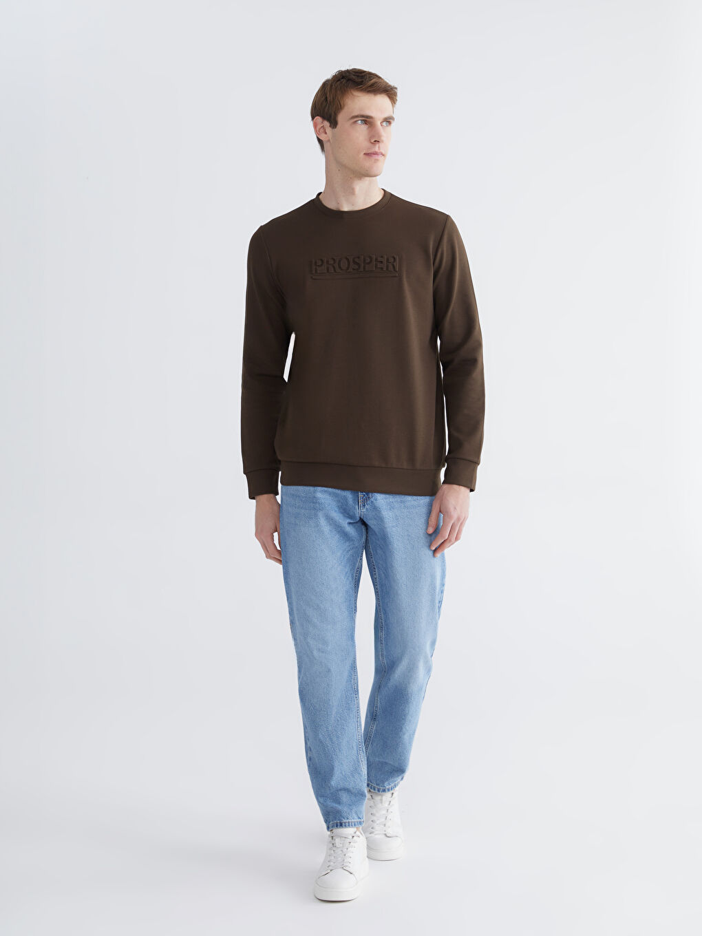 Kahverengi Bisiklet Yaka Baskılı Erkek Sweatshirt-1