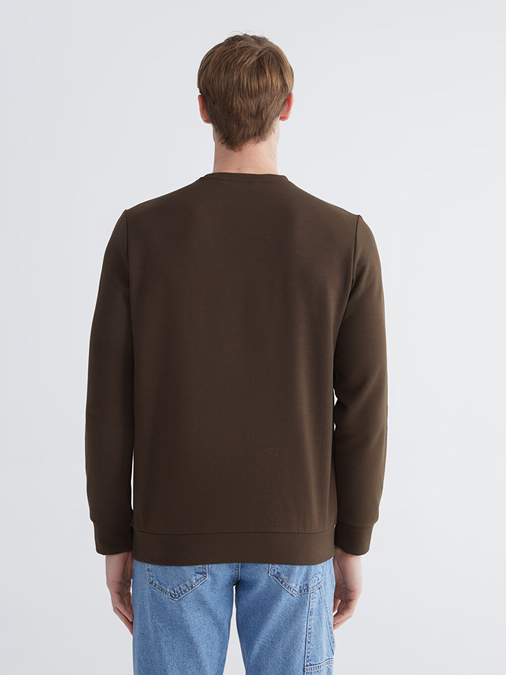 Kahverengi Bisiklet Yaka Baskılı Erkek Sweatshirt-3