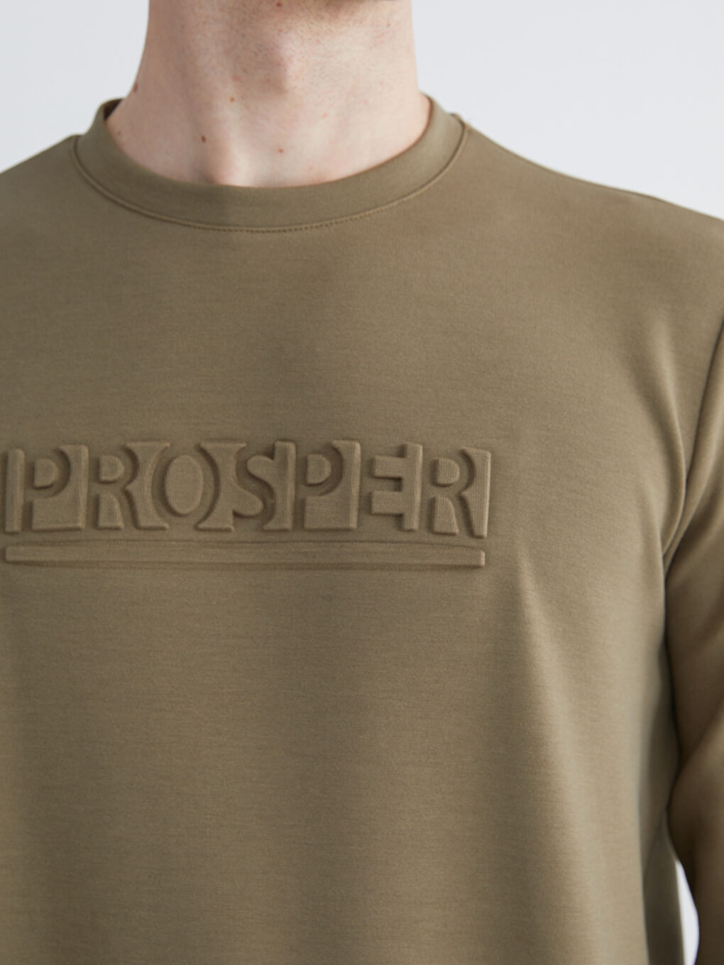 Haki Bisiklet Yaka Baskılı Erkek Sweatshirt-2