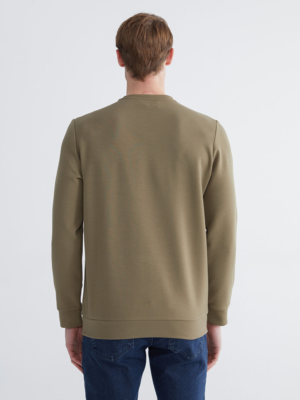 Haki Bisiklet Yaka Baskılı Erkek Sweatshirt-3