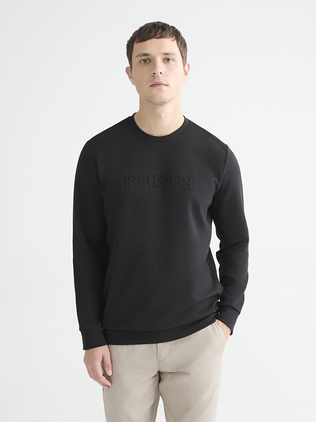 Siyah Bisiklet Yaka Baskılı Erkek Sweatshirt