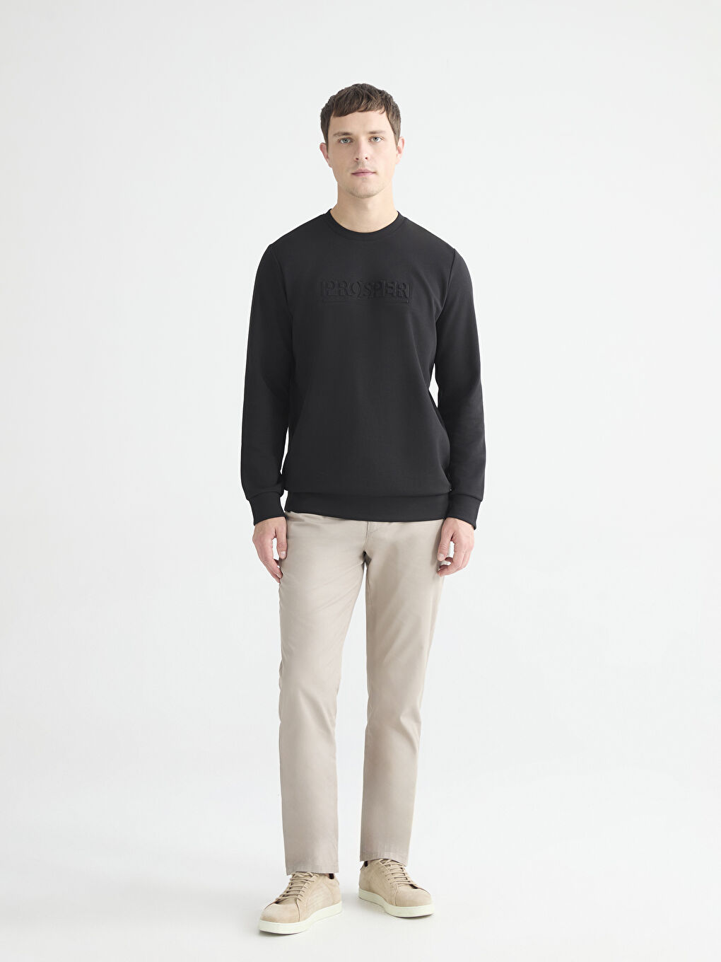 Siyah Bisiklet Yaka Baskılı Erkek Sweatshirt-1