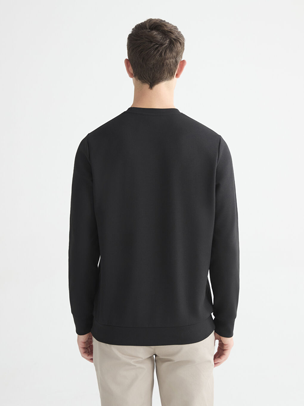 Siyah Bisiklet Yaka Baskılı Erkek Sweatshirt-3