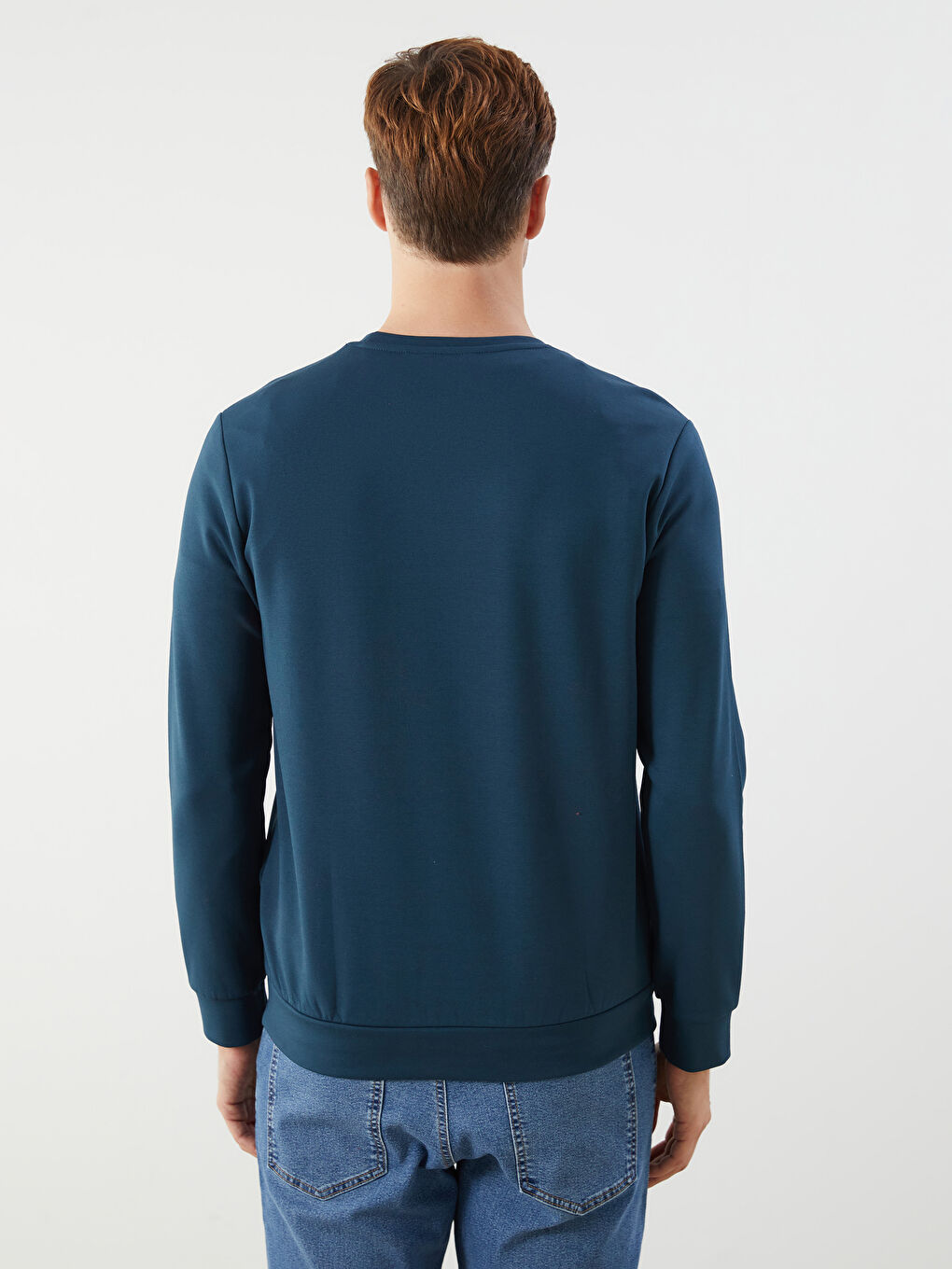 Petrol Bisiklet Yaka Baskılı Erkek Sweatshirt-3