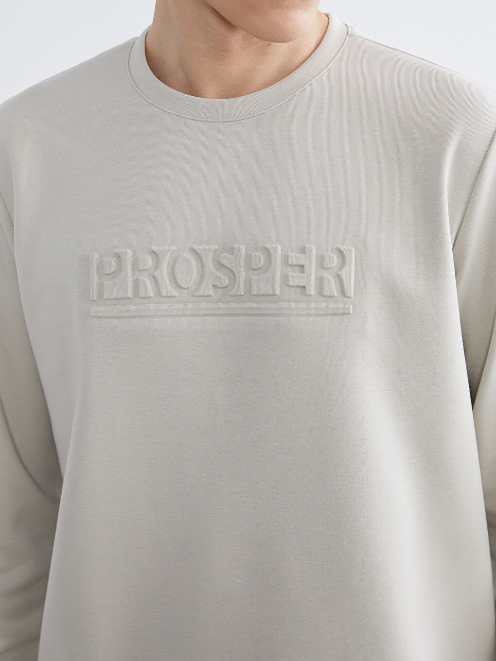 Bej Bisiklet Yaka Baskılı Erkek Sweatshirt-2