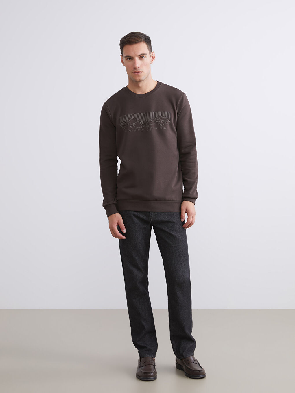 Crew Neck Printed Men's Thick Sweatshirt-1