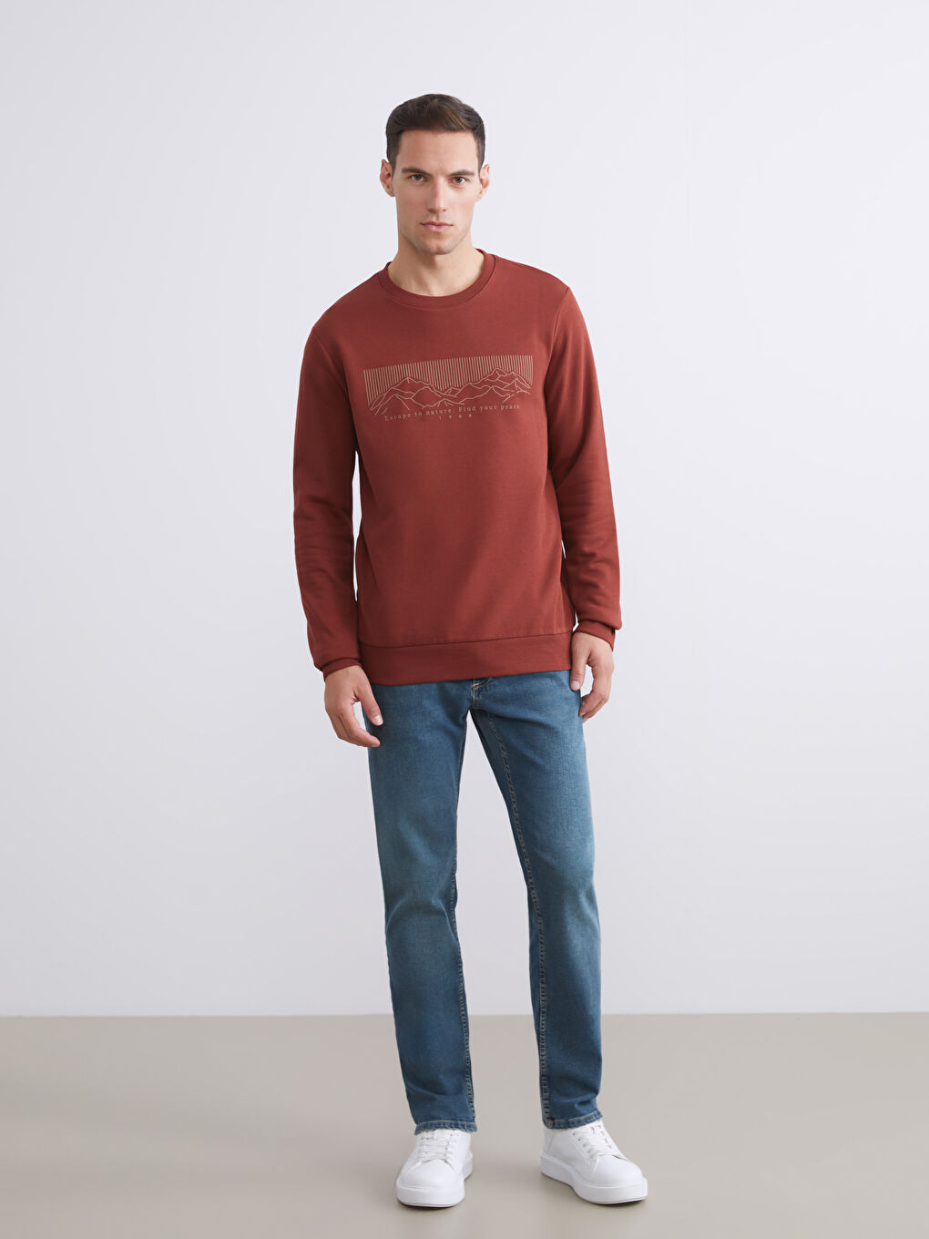 Crew Neck Printed Men's Thick Sweatshirt-1