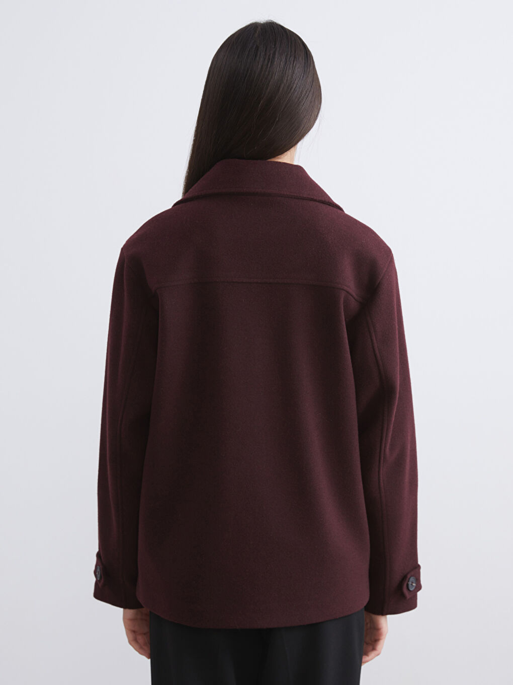 Mürdüm Kruvaze Yaka Kadın Kaşe Kaban-4