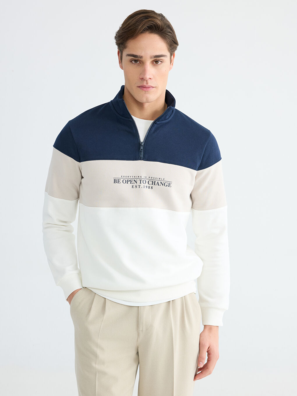 Mock Neck Color Block Men's Sweatshirt