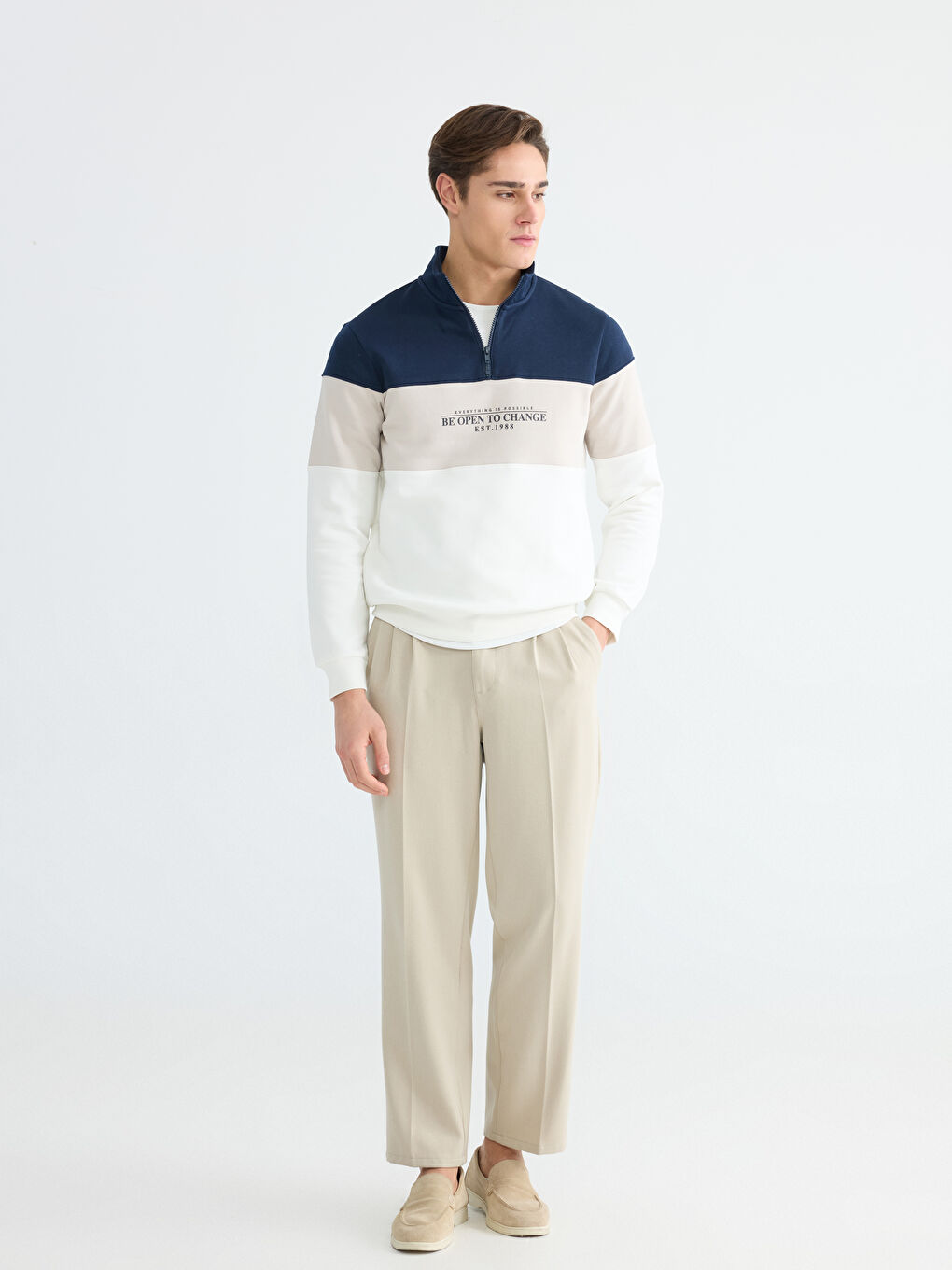 Mock Neck Color Block Men's Sweatshirt-1