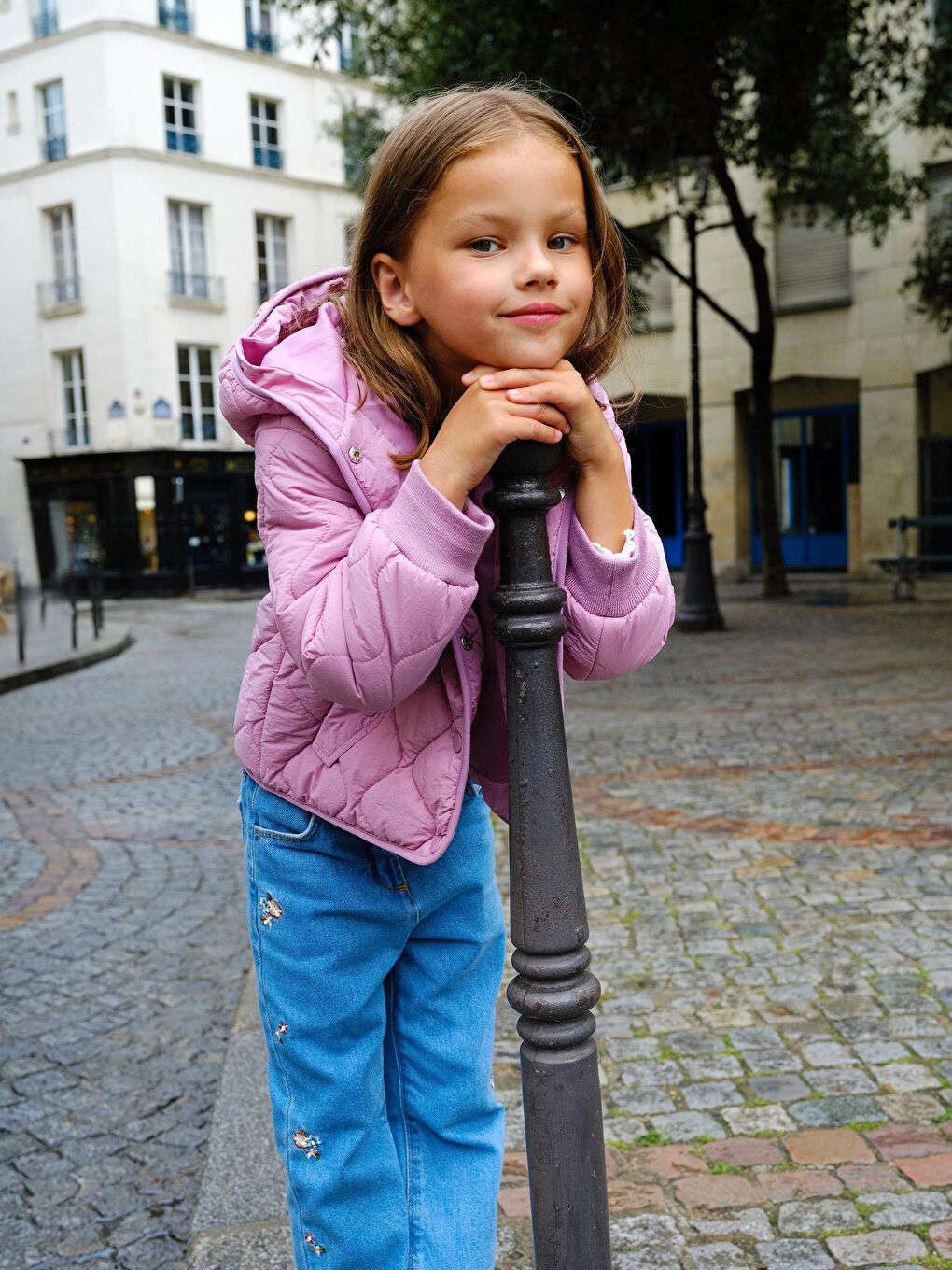 Hooded Quilted Patterned Girls' Coat