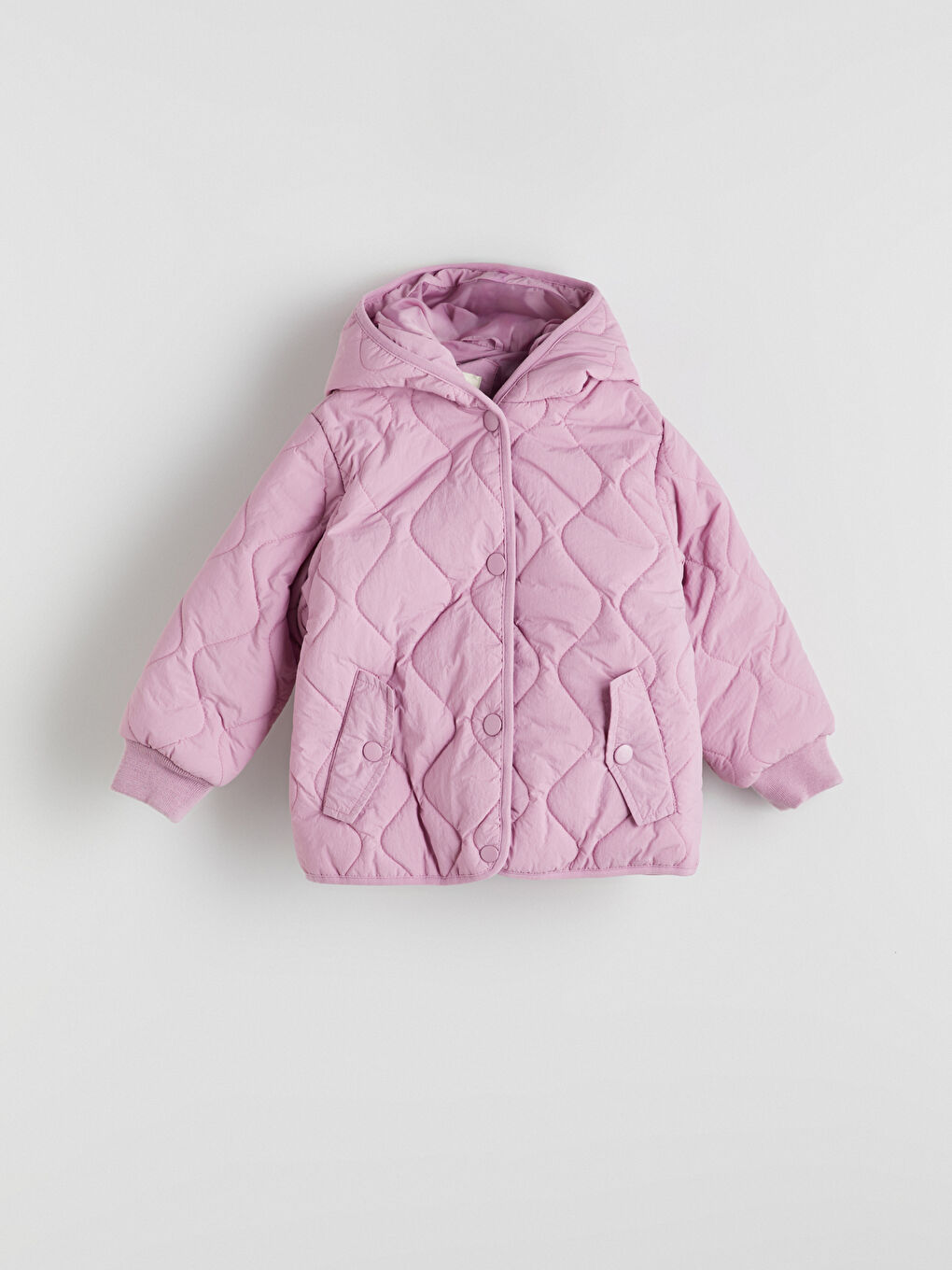 Hooded Quilted Patterned Girls' Coat-1