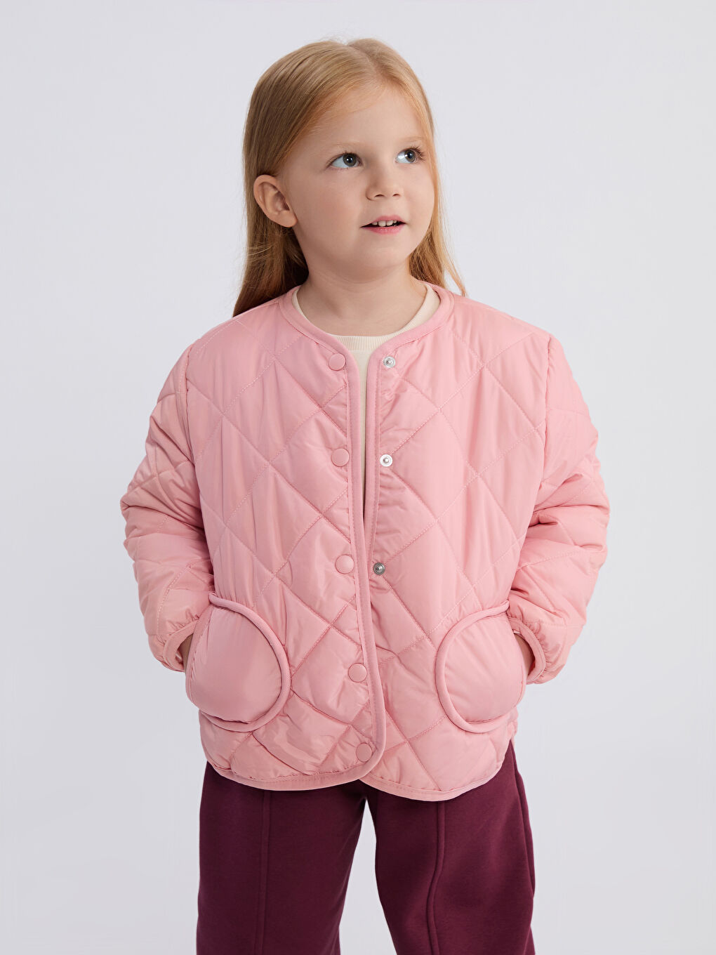 Crew Neck Quilted Girls' Coat