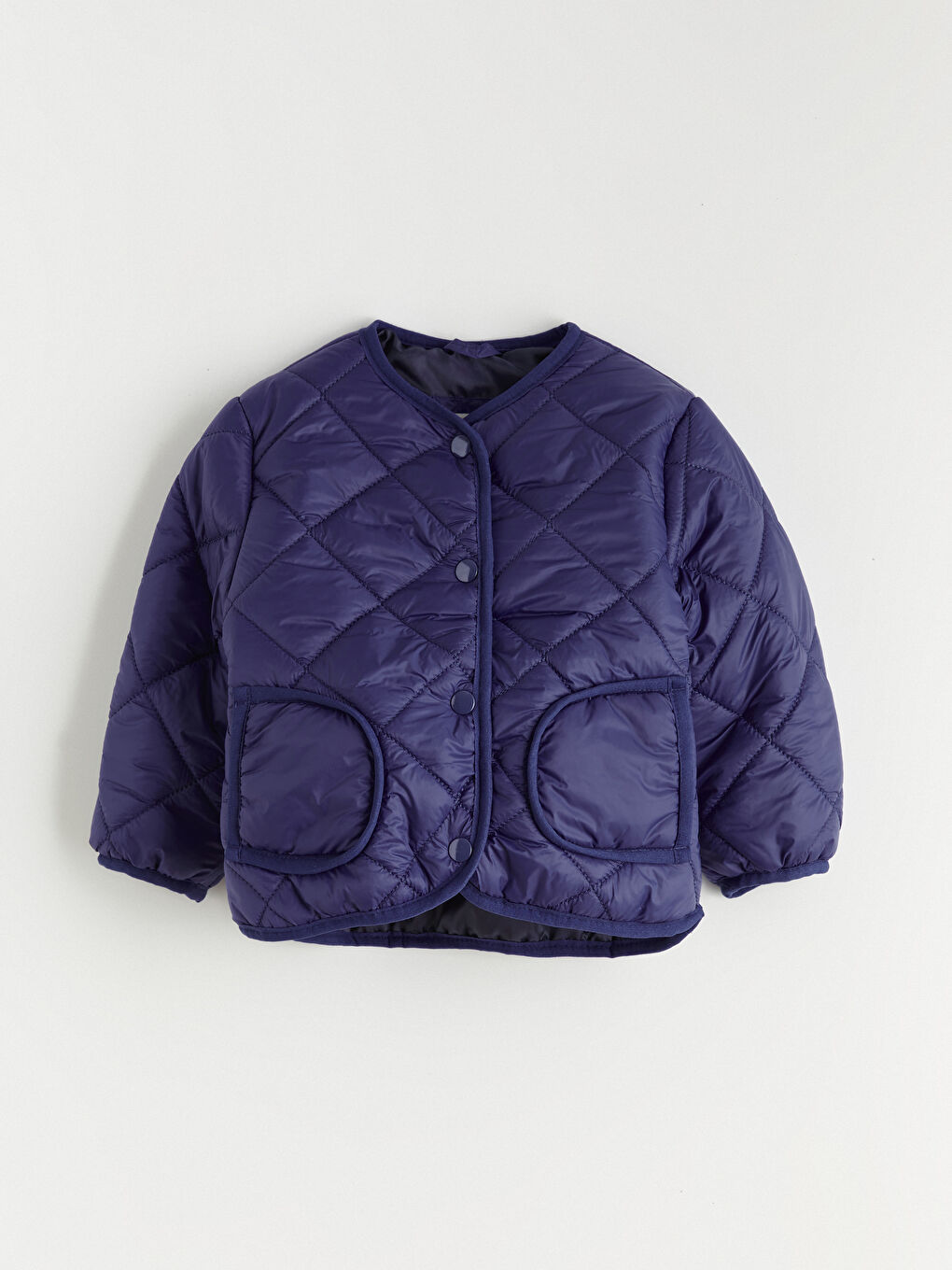 Lacivert Bisiklet Yaka Kapitone Desenli Kız Çocuk Mont